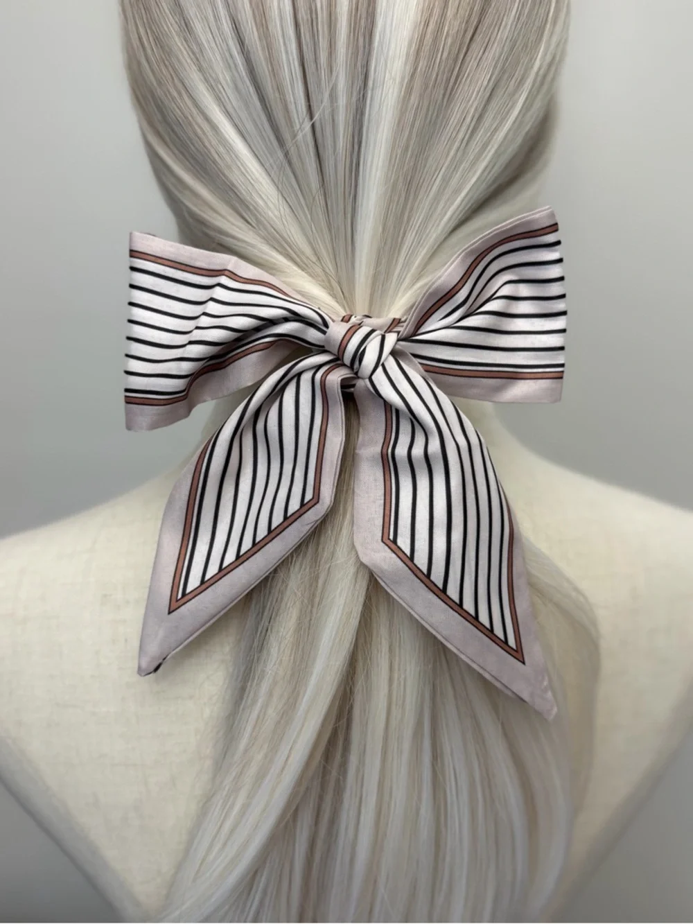 Blush Pink Stripe Skinny Scarf Hair Tie Twilly Neck Scarf Bag Accessory